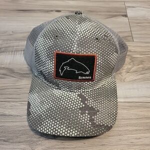 Simms Gray White Mesh Trucker Hat with Orange Trim Patch